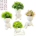 4 Packs Creative Small Fake Plants Artificial Succulents in Ceramic Human Shaped Pots Cute Office Plants For Desk Home Decor Funny Premium Ceramic Faux Succulent Perfect Humorous Gift Idea (4, white) by Sizavi