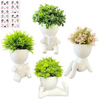 4 Packs Creative Small Fake Plants Artificial Succulents in Ceramic Human Shaped Pots Cute Office Plants For Desk Home Decor Funny Premium Ceramic Faux Succulent Perfect Humorous Gift Idea (4, white) by Sizavi