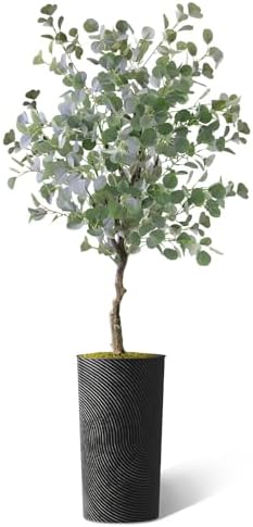 Artificial Tree in Geometric Spiral Pattern Planter, Fake Eucalyptus Silk Tree for Indoor and Outdoor Home Decoration - 66" Overall Tall (Plant Pot Plus Tree) - Image 2