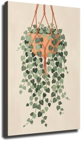 E18 Cascading Green Vines in Macrame Plant Hanger Wall Art (20×30 inch,Framed) by Unknown