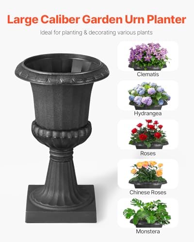 VEVOR Plastic Urn Planters, 9.8 x 16.5 Inch, 2 Pack Black Classic Flower Pots Front Porch Planters, Indoor & Outdoor Vase for Wedding, Party, Event, Home, Stage, Garden, Balcony, Patio Decoration - Image 2