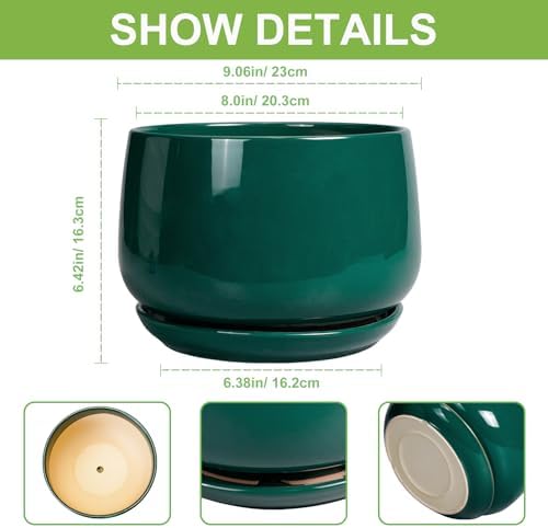 G EPGardening Ceramic Pots for Plants, 9 Inch Ceramic Planter, Green - Image 3