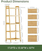 SMIBUY Bamboo Ladder Bookcase, Bathroom Storage Rack Organizer, 4 Tier and 5 Tier Freestanding Plant Display Stand Space Saver Shelves for Bedroom, Kitchen, Balcony (Natural, 5 Tiers (50" H)) - Image 3
