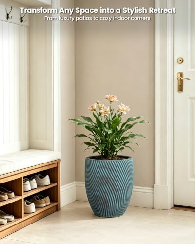 Ocean Teal Veil Large Twill Conical Round Planter 18.1" Tall - Image 4