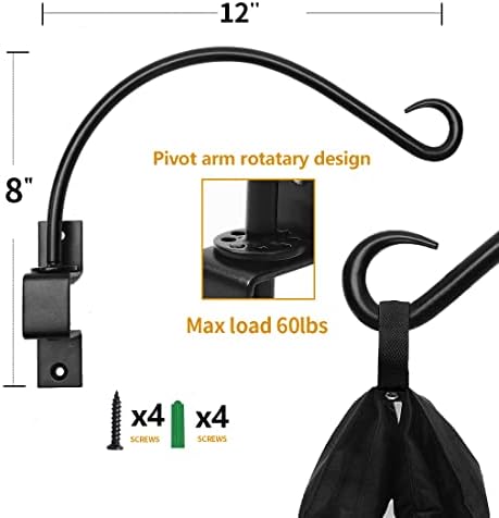 Maosen 12 Inches Swivel Plant Hangers Outdoor - 2 Pack Black Iron Plant Hanging Hook Bracket for Flowers Baskets Planter Pots Bird Feeder Lanterns Wind Chimes - Image 3