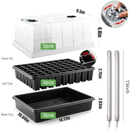 3-Pack Seed Starter Trays with Grow Lights, 5" Tall Humidity Dome & 54-Cell - Image 5