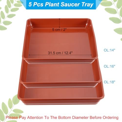 PATIKIL Plant Saucer Tray, 5 Pack 14 Inch Square Plant Saucer Heavy Planter Pot Saucers Large Deep Flower Planter Drip Tray for Indoor Outdoor Plants, Terracotta - Image 2