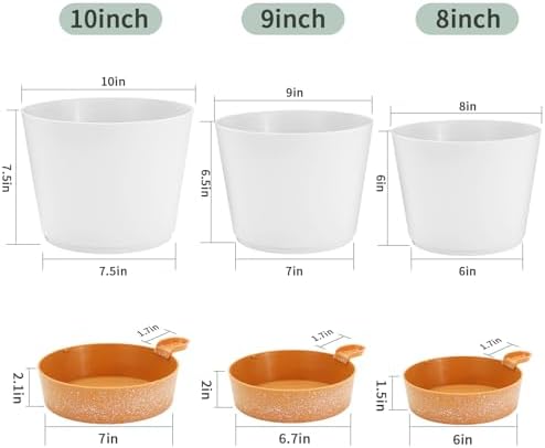GARDIFE 10/9/8 inch Plant pots, planters for Indoor Plants, self Watering Plant Pot, Flower pots, White - Image 2