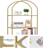 Homhedy 6-Tier Tall Gold Bookshelf, Arched Bookcase with Glass Shelves - Image 4