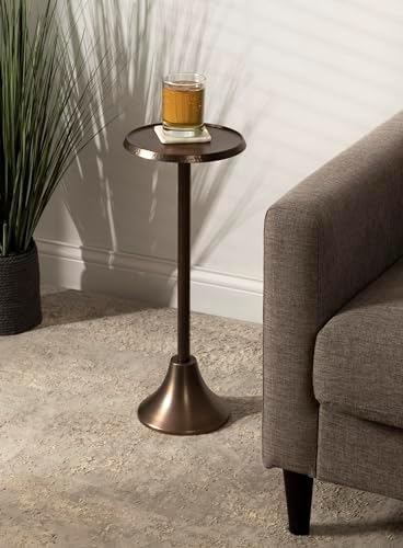 Kate and Laurel Sanzo Modern Pedestal Drink Table; 9 x 9 x 23; Bronze; Decorative End Table with Hammered Tabletop - Image 2