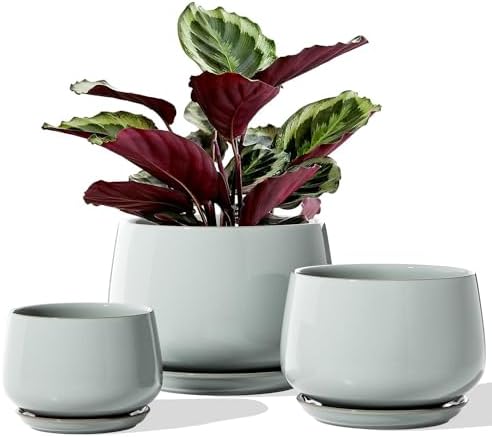 LE TAUCI Plant Pots, 4.1+5.1+6.5 inch, Set of 3, Reactive Glaze Blue Gray by LETAUCI