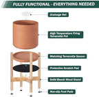 D'vine Dev Terracotta Pot with Natural Wood Stand, 12 in, 55-B-J-5 - Image 5