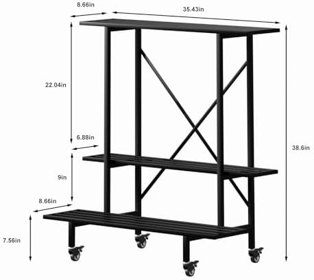 Zhongma 3 Tier Metal Heary Duty Plant Stand with Wheels, 35.43 L x 17.5 W x 38.6H . Space saving Plant Stand - Image 3