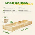 8FT Wooden Raised Garden Bed - Elevated Planter Box for Vegetables, Flowers - Natural Outdoor Planting Kit for Patio, Yard, Backyard - Image 7