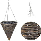 Hanging Basket Planters,2pcs Hanging Weaving Flower Basket with Chain Hook, Slate Cone Rattan Hanging Basket.Outdoor Rattan Vertical Planter Basket for Garden, Balcony, Courtyard,30x35cm - Image 6