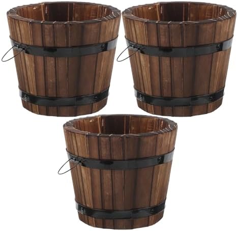 Toddmomy 3pcs Carbonized Wood Planter Box, Small Wooden Flower Pots Whiskey Barrel Style, Rustic Indoor Outdoor Garden Plant Containers for Succulents and Cactus by Toddmomy