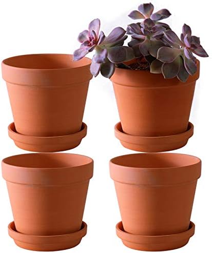 Yishang Large Terra Cotta Pots with Saucer- 4-Pack Large 6.3'' Orchid pots with Holes,Clay Ceramic Flower Pot Planters with Tray for Indoor, Outdoor Plant, Succulent Display by Yishang