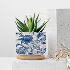 Blue and Indigo Floral Planters Ceramic Chinoiserie Chic Flower Round Plant Pots with Drainage Holes and Bamboo Tray Pot for Home Office Desk Garden - Image 7