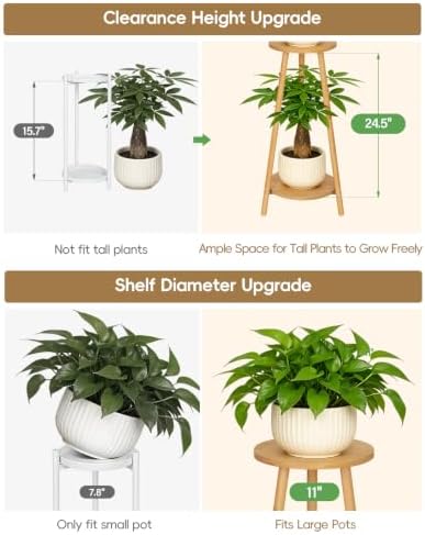 2 Tier Round 12 inch Bamboo Plant Stand Indoor Outdoor,Wood Flower Stand - Image 3