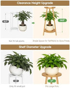 2 Tier Round 12 inch Bamboo Plant Stand Indoor Outdoor,Wood Flower Stand - Image 3