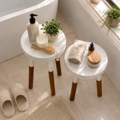 LitaEther Modern Side Table Set of 2, Solid Wood Accent Table,12" D x 12" W x 20" H & 12" D x 12" W x 18" H Small End Table for Living Room Bedroom, Plant Stand, Bathroom Stool, Pedestal Drink Table - Image 7