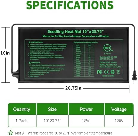 Durable Seedling Heat Mat 10x20.75 inches 8 Pack, Upgraded MET Certified Heat Mat for Plants Seed Germination,Hydroponic, Waterproof Greenhouse Heater, Seed Starter - Image 6
