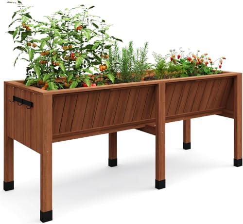 72x26x30 Inch Raised Garden Bed With Leg, Elevated Wood Planter Box Stand for Vegetables, Herbs & Flowers, 6x2x2.5 Ft Outdoor Standing Planter w/Hooks,13.7In Depth Plante for Backyard, Patio, Balcony by SLEKVERSA