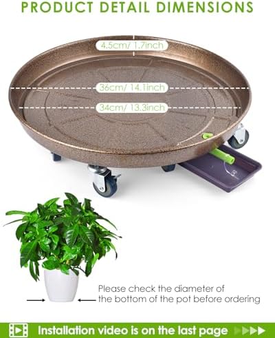 PACETAP 2Pack 14'' Large Plant Stand with Lockable Wheels, Heavy-Duty Plant Caddy with Casters for Indoor and Outdoor, Round Rolling Garden Pot Mover to Carry Potted Flower Pot - Image 2