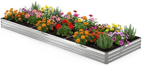 12x4x1FT Galvanized Raised Garden Bed, Metal Planter,Silver,1 Pack by Tegarbed