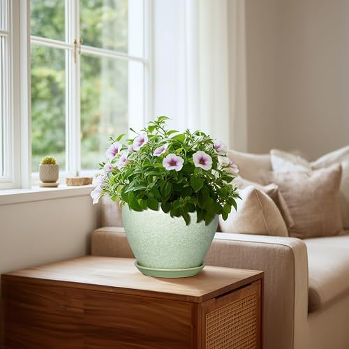 Ceramic Planter, 8 Inch Plant Pot, Crackle Light Green - Image 3