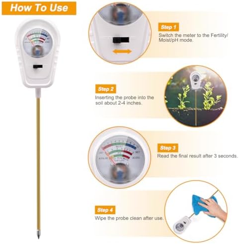 Soil Test Kit 3-in-1, Soil Moisture Meter, Soil PH Meter, Fertility Soil Tester, Soil Tester for Garden, Lawn, Farm, Outdoor & Indoor Use (Milky White) - Image 5