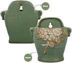 HANABASS Vintage Ceramic Wall Planter - 8 Inch Green Retro Flower Pot for Farmhouse Decor, Indoor/Outdoor Hanging Planter for Succulents, Herbs, Wall Plants - Image 3