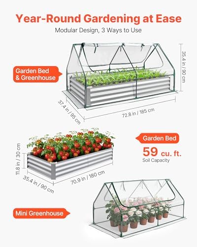 VEVOR 6x3x1FT Metal Raised Garden Bed with Greenhouse Cover, Outdoor Galvanized Planter Raised Beds for Gardening for Vegetables Flowers and Fruit - Image 2