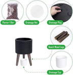 D'vine Dev Planter Pot with Wood Stand, 8 in, Matte Black, 88-Z-A-2 - Image 4