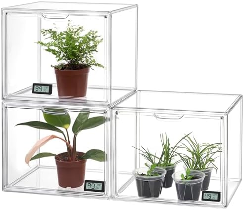 HBlife Mini Greenhouse for Indoor, Clear Stackable Green House with Magnetic Waterproof Door for Small Plants Nursery Germination and Display, Tabletop Portable Greenhouse, 14.1x8.6x10.6 Inch (3 Pack) by HBlife