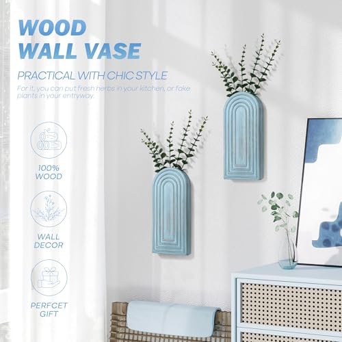 EOSAHR Wall Vase: Wall Planter for Fake Flowers for Living Room Decor, Blue - Image 4