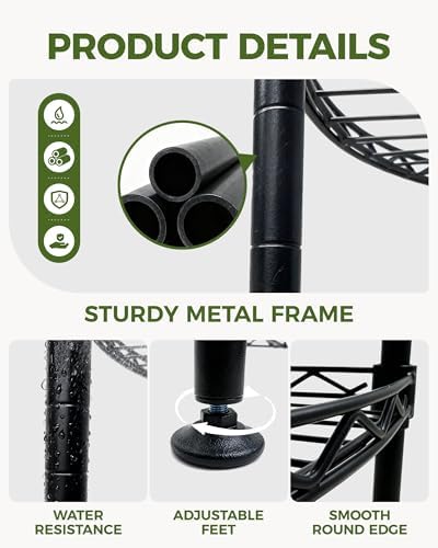 Bamworld Corner Shelf 5 Tier Corner Shelf Stand Adjustable Plant Shelf Book Display Shelf for Living Room Balcony Bedroom Patio Black - Image 6