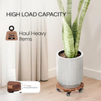 THYOI 2 Pack 12" Acacia Wood Plant Caddy with Lockable 360° Caster Wheels, 300 LB Heavy Duty Rolling Stand for Indoor Outdoor Planter Pots, Wooden Dolly for Patio (Brown, Round) - Image 5
