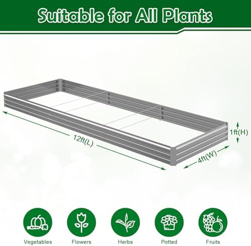 12x4x1FT Galvanized Raised Garden Bed, Metal Planter,Silver,1 Pack - Image 2