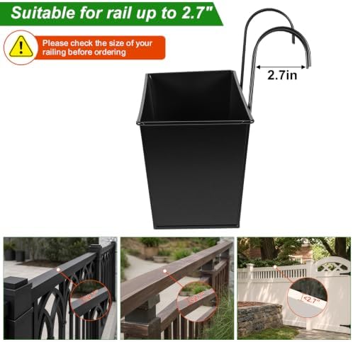 3 Pcs Large Hanging Flower Pots for Railing Or Fence 16 Inch Railing Planter Box for Any Balcony, Porch or Deck Countryside Style Window Planter Boxes Are Perfect to Herbs & Flowers for Garden (Black) - Image 5