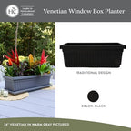 The HC Companies Venetian Window Planter Box w/Drain Plug - Long Planter Box for Windowsills, Balconies & More - Plastic Large Rectangular Outdoor Planters for Herbs & Flowers (24" Black, Pack of 1) - Image 3