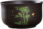 Bamboo Ceramic Planter New Chinese Zen Potted Flower Pot, Hand-Painted Bamboo Bird Round Succulent Planter, with Drainage Hole Desktop Bonsai Planter,19 * 11CM - Image 2
