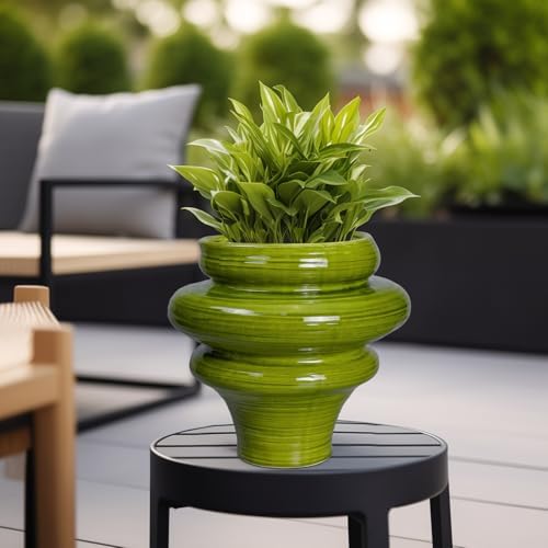 Ceramic Pot for Plants 11 Inch - Plant Pot for Indoor Outdoor, Decorative Bonsai Planter with Drainage Hole, Flower Pots for Office, Gift for Men Women, Green - Image 6