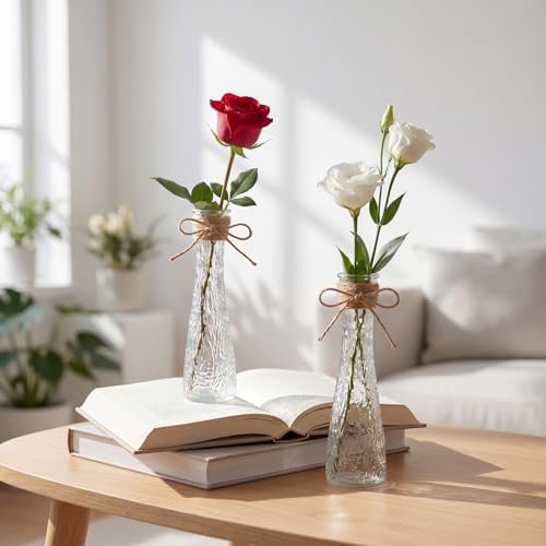 Set of 12 Clear Glass Bud Vases for Centerpiece, Water Ripple - Image 3