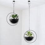 Hajia 2 Pack Moon Shaped Hanging Plant Holder with 8 Inch Detachable Pot, Black Metal Plant Hanger for Indoor Outdoor, Minimalist Hanging Planter for Wall Ceiling Decor.(with Drainage Holes) - Image 6