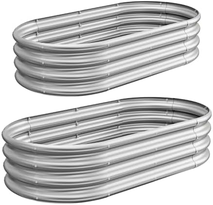 4x2x1ft-2pcs-Oval Raised Garden Bed Kit, Galvanized Planter Garden Boxes Outdoor, Metal Raised Garden Beds for Vegetables,Fruits, Flower,Silver - Image 2