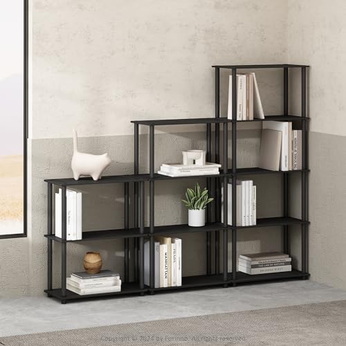 Furinno Turn-N-Tube Book Shelf, 5-Tier Bookshelf, Bookcase with Multipurpose Compact Display Rack, 11.6 x 23.6 x 57.4, for Living Room, Bedroom, Home Office, Americano/Black - Image 2