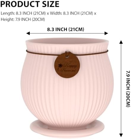 8.3 Inch Pink Ceramic Planter with Drainage Hole and Saucer - Image 2