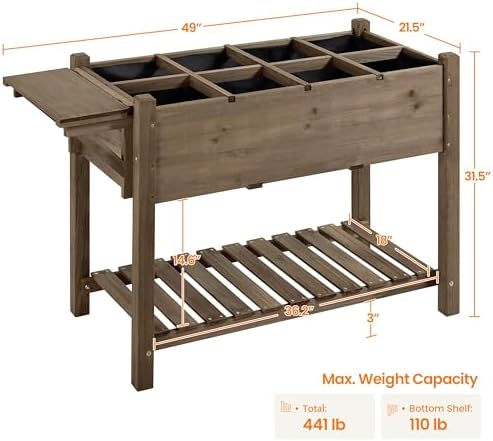 Yaheetech Herb Garden Planter Outdoor Wood Standing Garden Bed,Dark Brown - Image 3