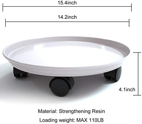 Plant Caddy with Wheels 15.5 Inch, 2 Pack Heavy Duty Plant Dolly Tray, Round Planter Caddies for Indoor & Outdoor Use, White - Image 2